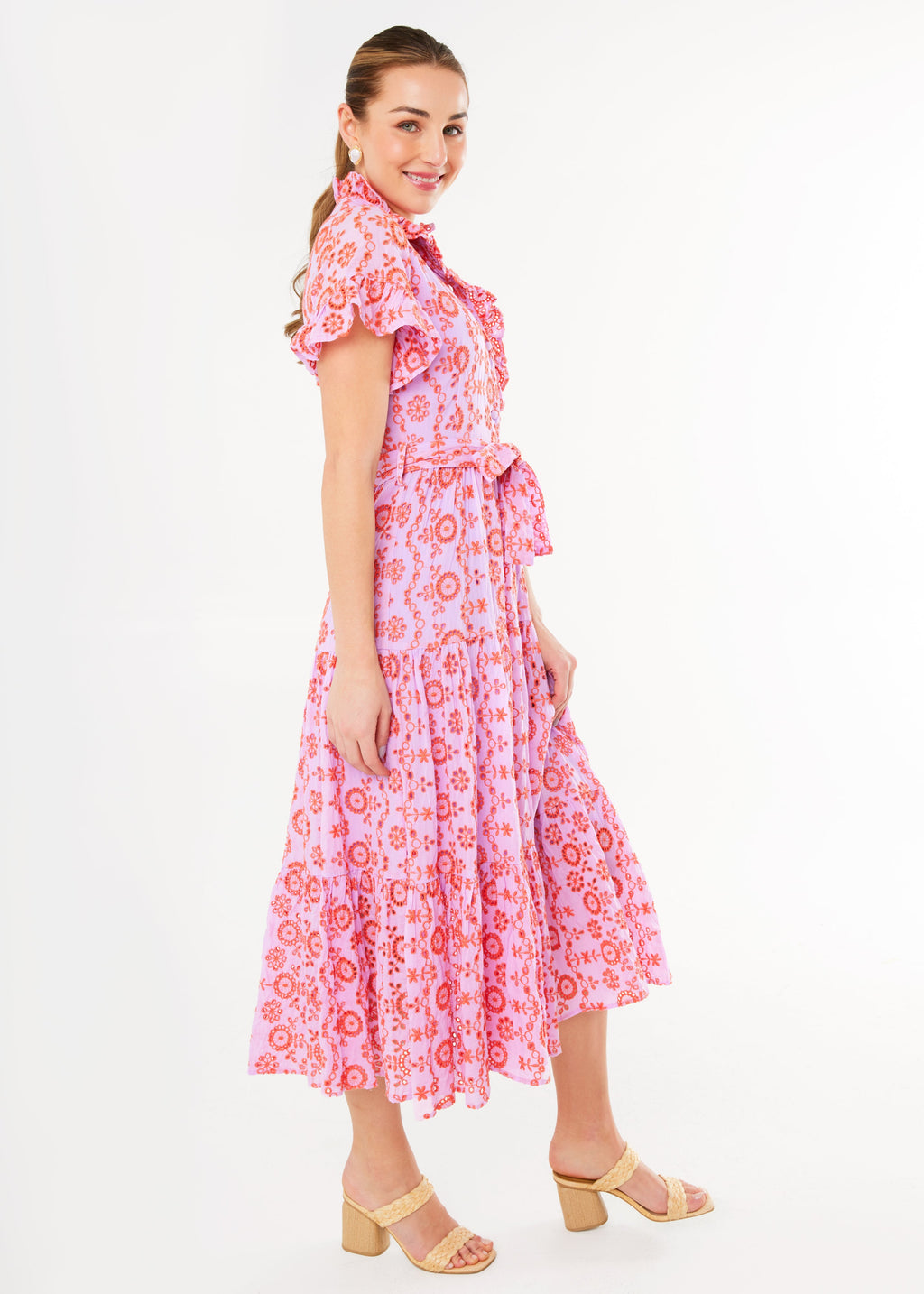 Sadie Maxi Dress Lavender Coral Eyelet