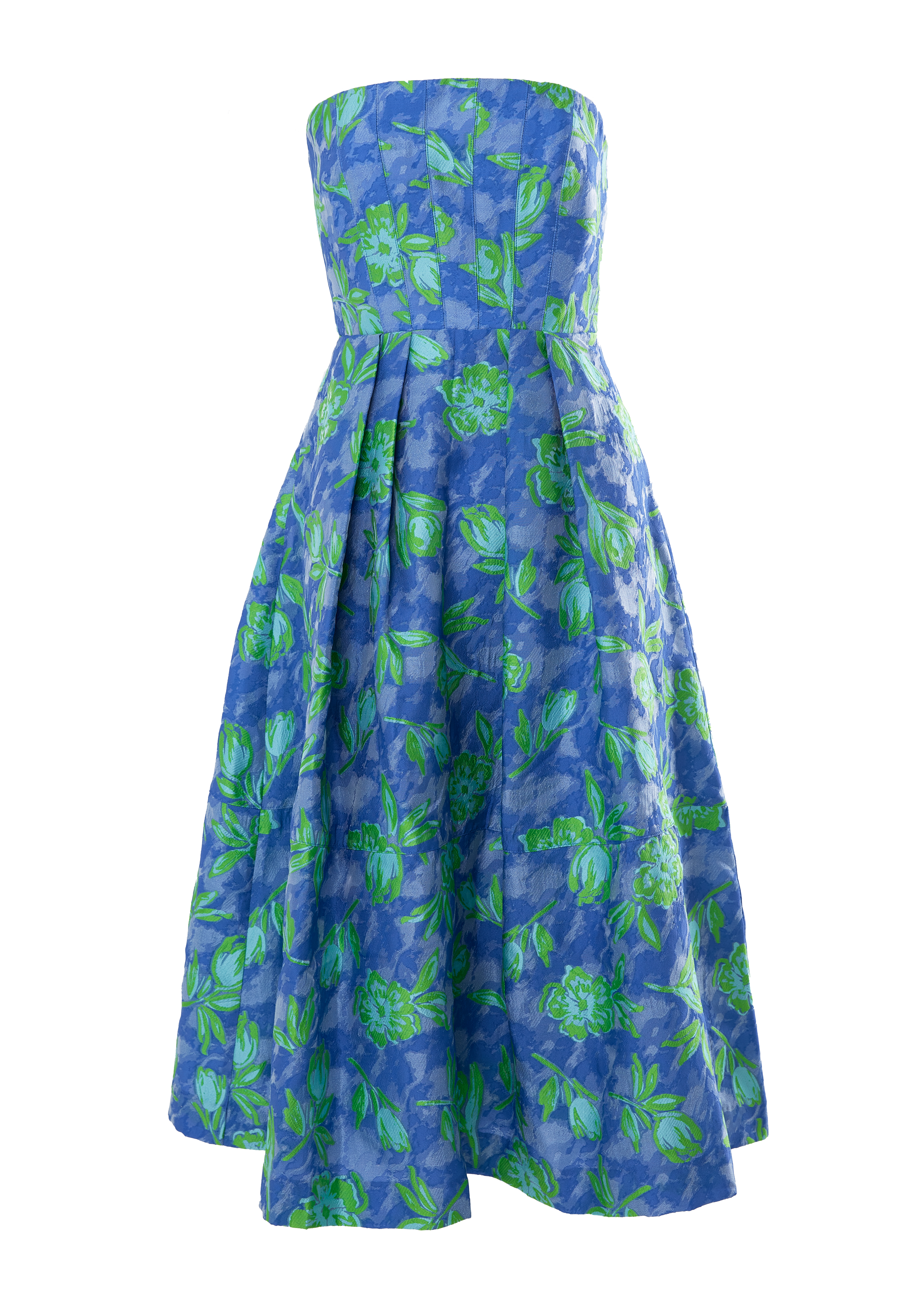 Catherine Dress Cobalt Tropical Tulip Jacquard
