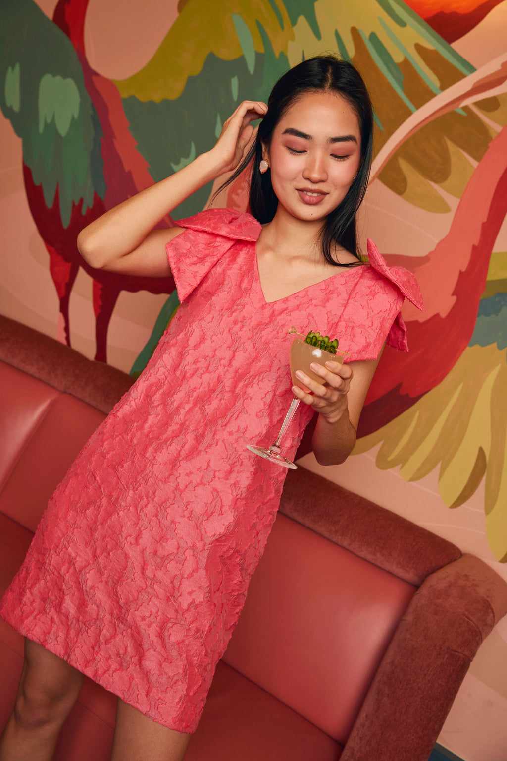Meredith Dress Hot Coral Cloud Organza