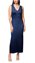 Aria Long Sleeveless Dress/Gown; Navy Shimmer