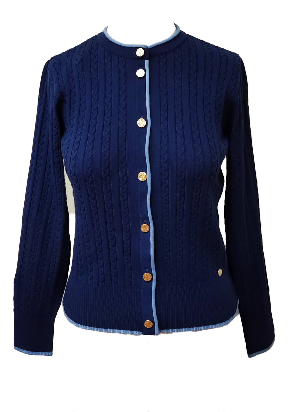 Kristin Cable-Knit Cardigan, Navy / Sky Blue