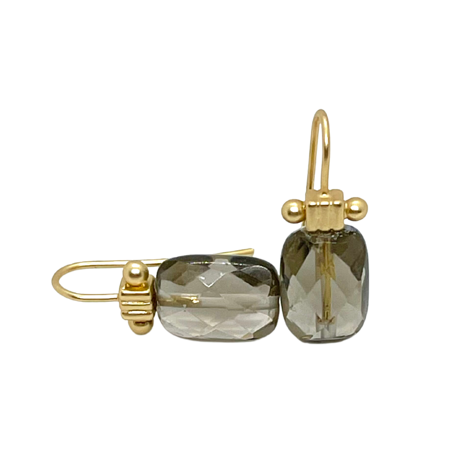 Rectangle Smoke Topaz Matte Gold Column Top Earrings