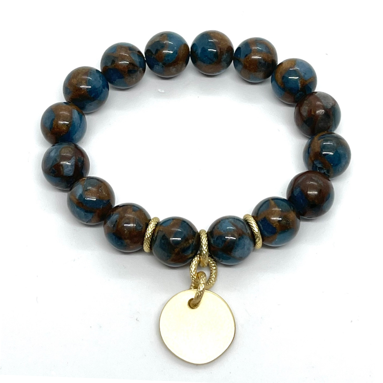 Teal Quartz Stretch Bracelet With Matte Gold Charm