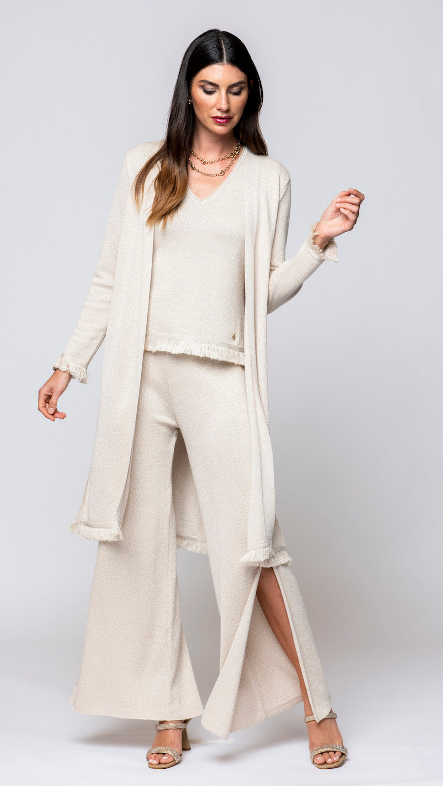 Ali Shimmery Duster / Coat, Gold Ecru