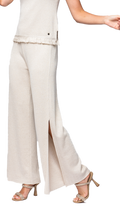 Thalia Wide Leg Shimmery Pant with a Slit; Gold Ecru