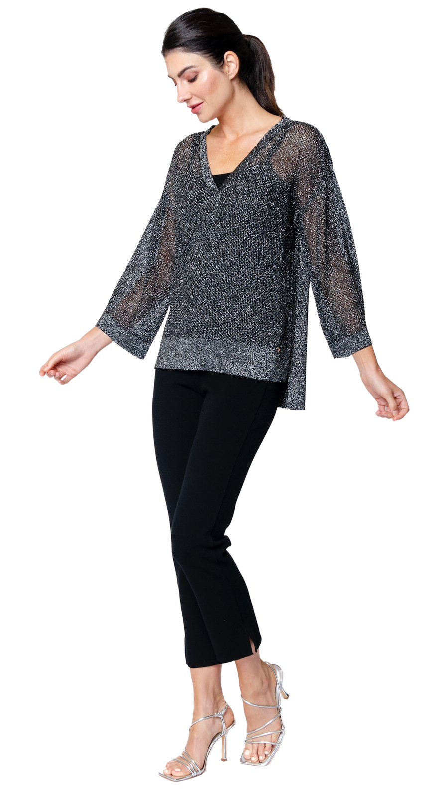 Angelina Mesh Top; Silver Black