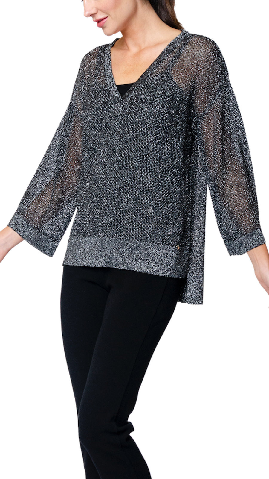 Angelina Mesh Top; Silver Black