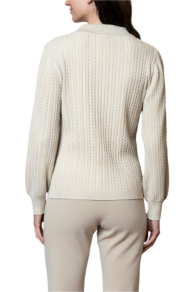 Hope Long Sleeved Crew-Neck Cable-Knit Top, Beige Melange