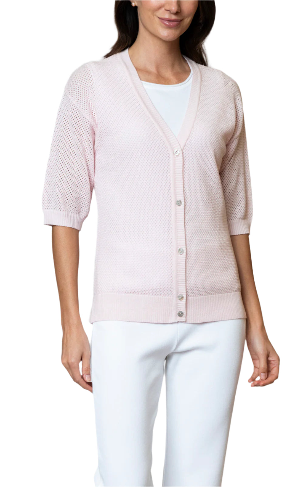 Daphne Mesh Short Sleeved Cardigan, Pink Petal