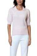 Holly Short Sleeved Crew-Neck Cable-Knit Top, Pink Petal