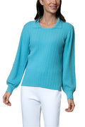 Hope Long Sleeved Crew-Neck Cable-Knit Top, Aqua