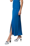 Milena Pleats-on-Back Maxi Skirt; Ocean Blue
