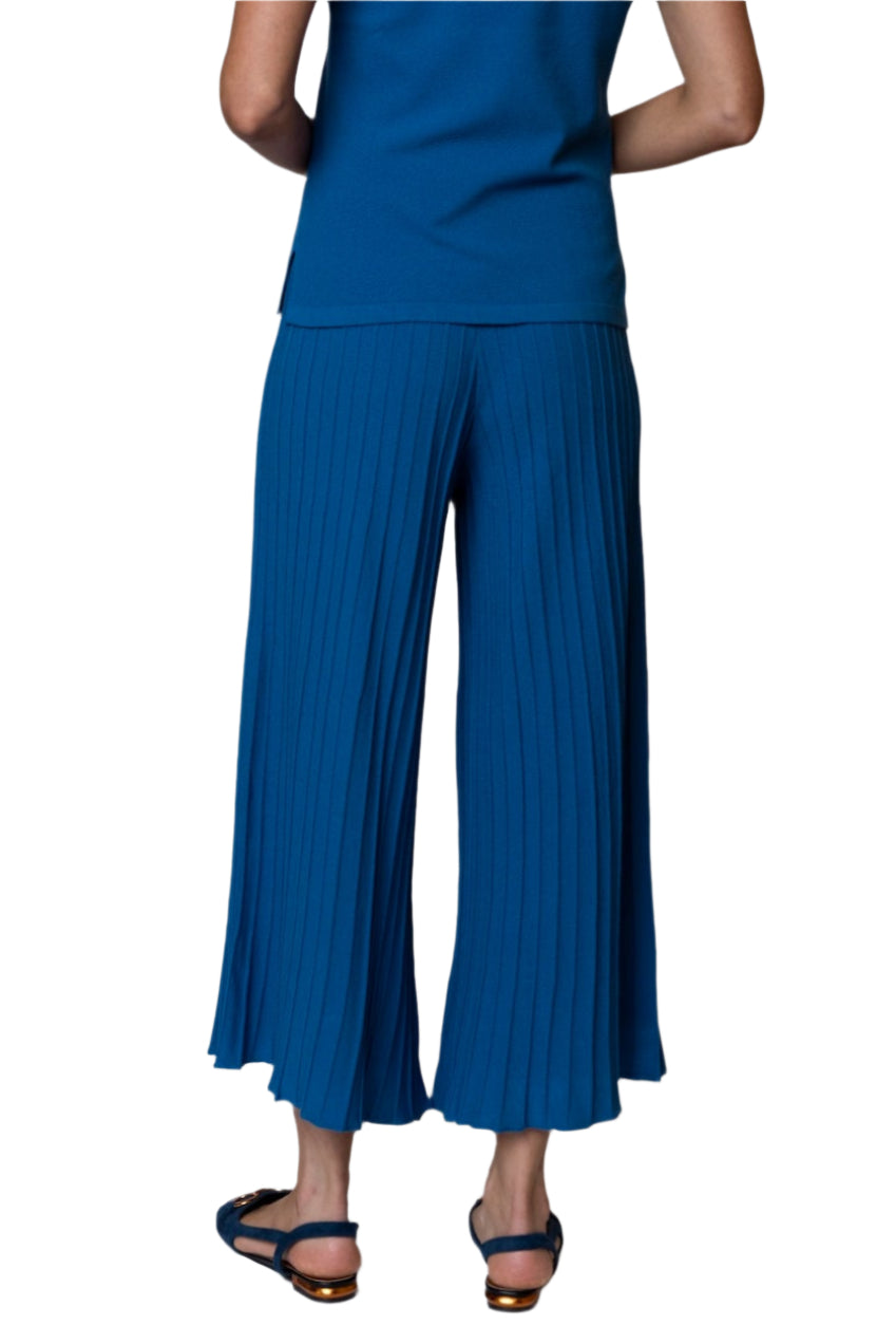 Giuliana Plisse-Look Cropped Wide Leg Pants, Ocean Blue