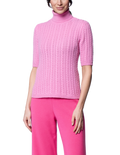 Lilly Short Sleeved Cable-Knit Turtleneck, Soft Pink