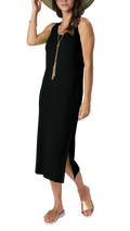 Betsy Vertical Rib Knit Sleeveless Mid-calf Sheath Dress; Black