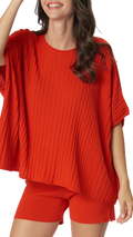 Erika Loose-Fitting Wide Rib Knit Drop Shoulder Top; Orange