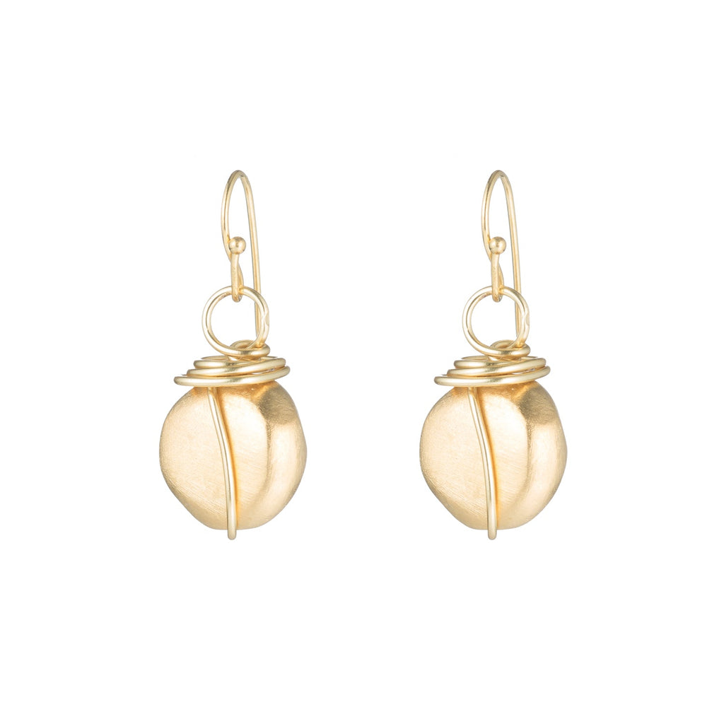 Matte Gold  Flat Nugget Wire Wrapped Earrings