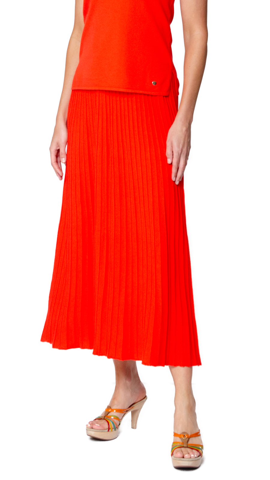 Geraldina Pleated-Knit Maxi Skirt; Bright Orange