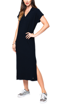 Grace Vertical Rib Knit Polo Midi Dress; Dark Navy