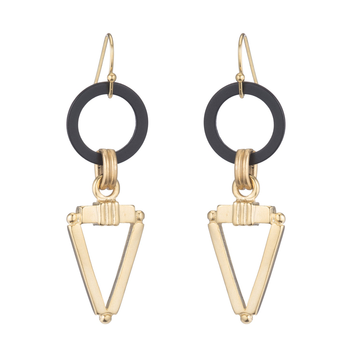Matte Black Loop With Gold Over Brass Triangle Earrings