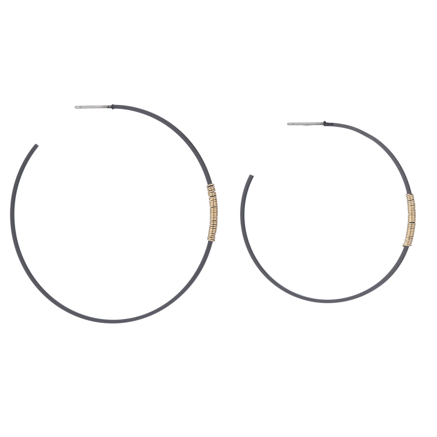Matte Black Super Fine Square Wire Gold Wrap Hoop Earrings