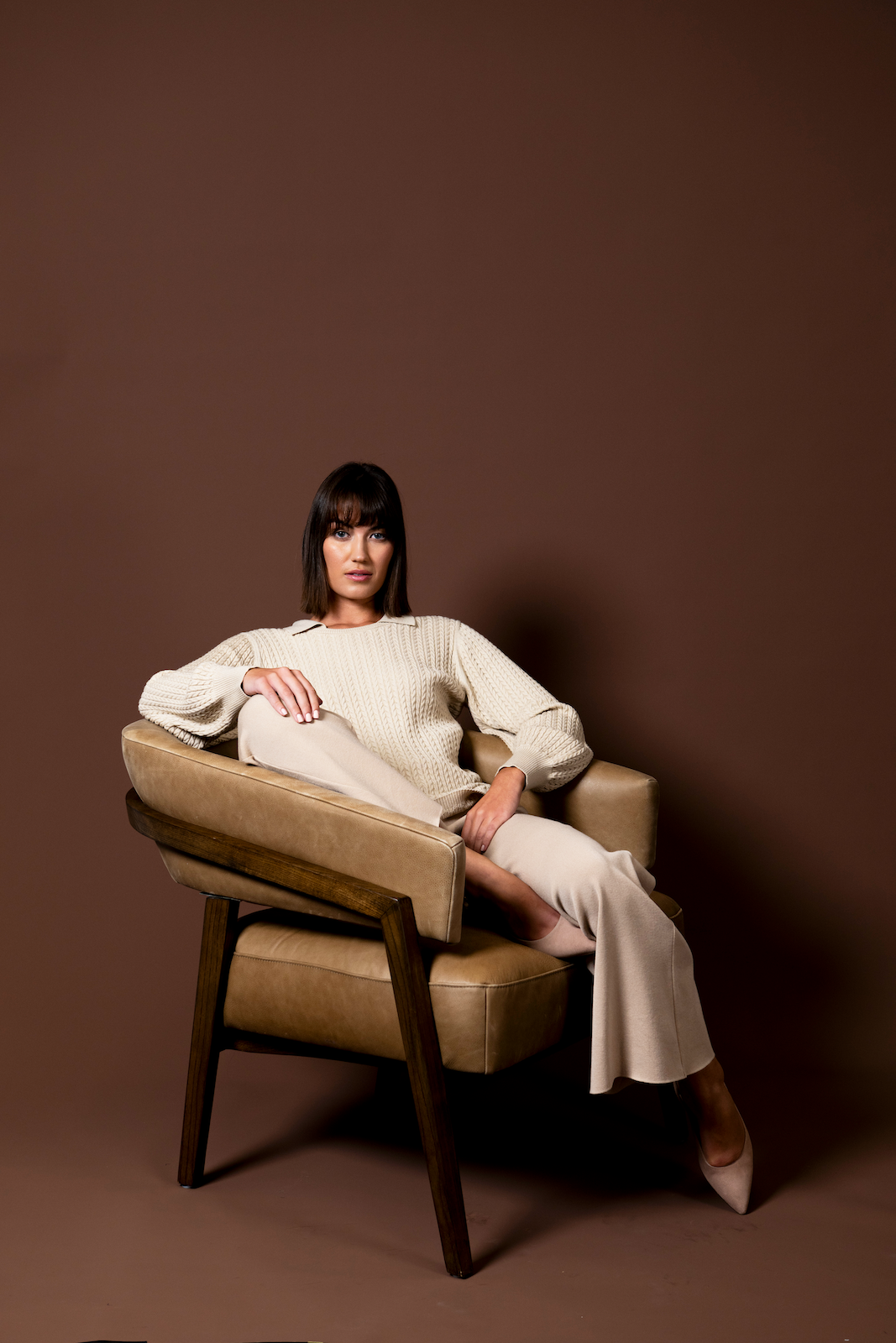 Barb Milano-Knit Wide Leg Pants; Warm Beige