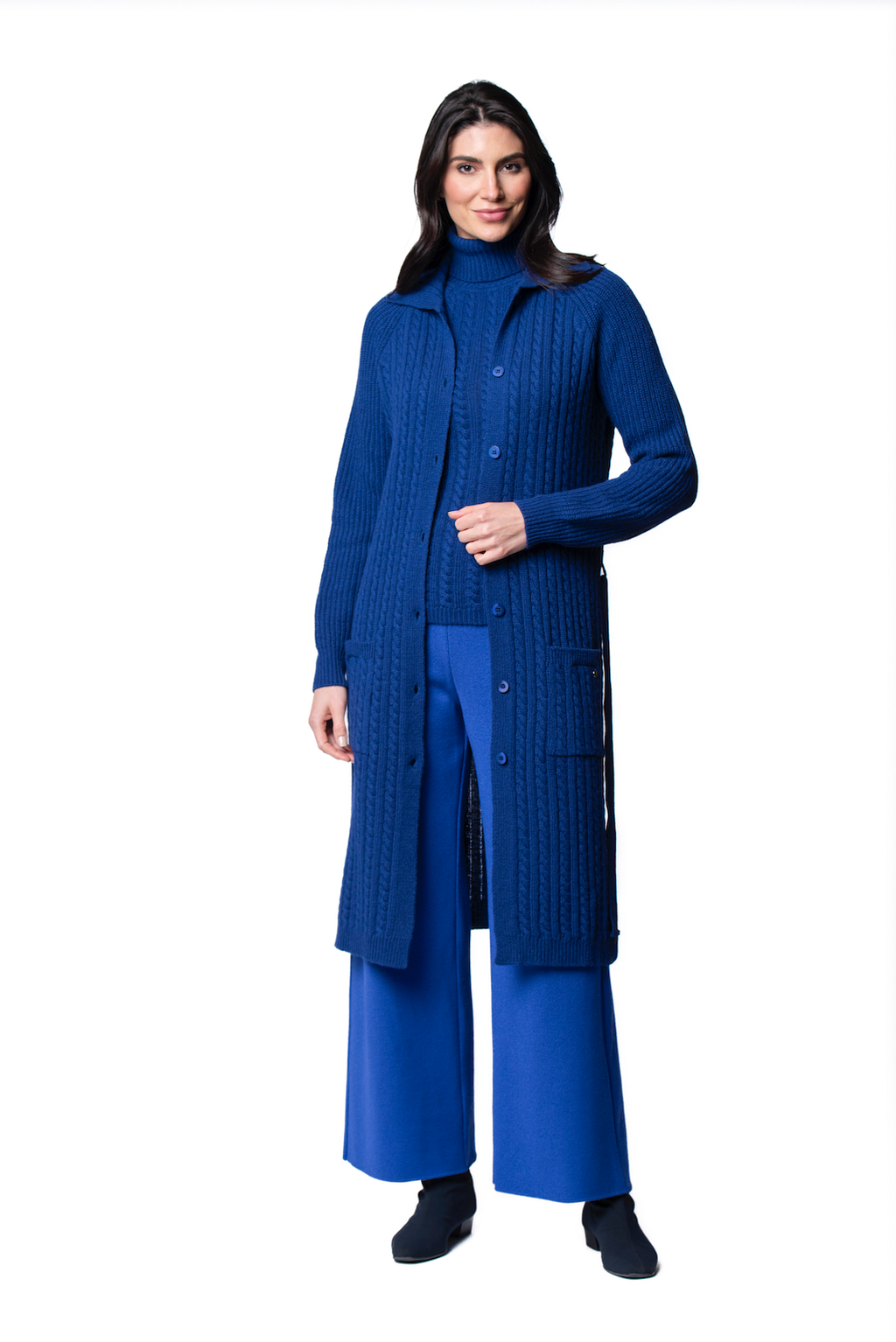 Layla Cable-Knit Belted Coat ; Dark Royal Blue