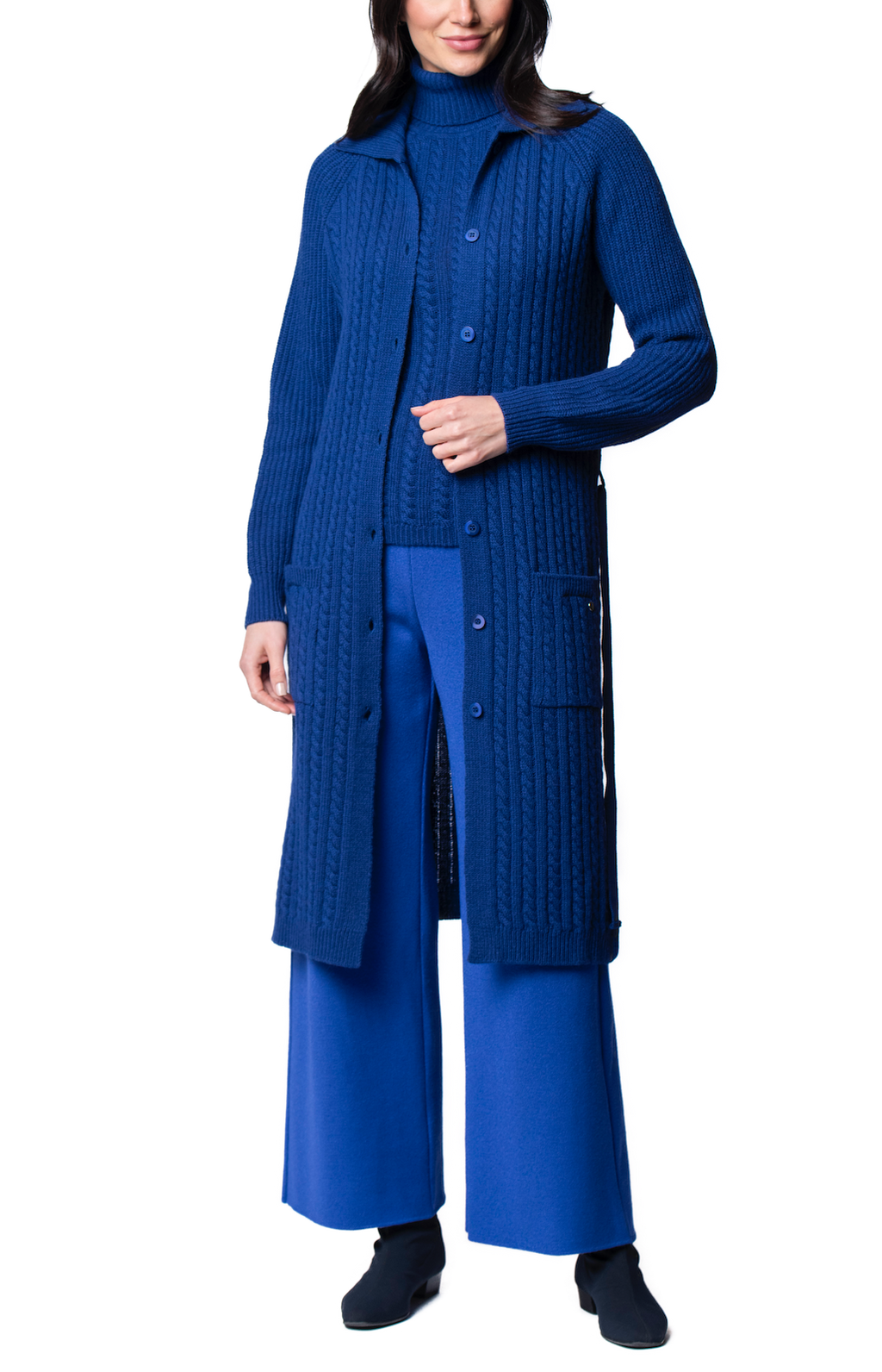 Lilly Short Sleeved Cable-Knit Turtleneck, Dark Royal Blue