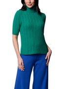 Lilly Short Sleeved Cable-Knit Turtleneck, Jade Green