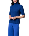 Lilly Short Sleeved Cable-Knit Turtleneck, Dark Royal Blue