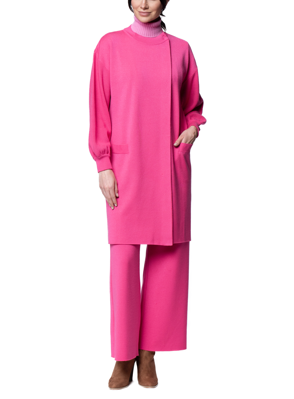 Lilly Short Sleeved Cable-Knit Turtleneck, Soft Pink