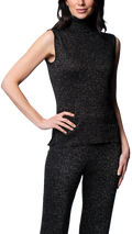 Riley Shimmer Sleeveless Turtleneck Top; Black Shimmer