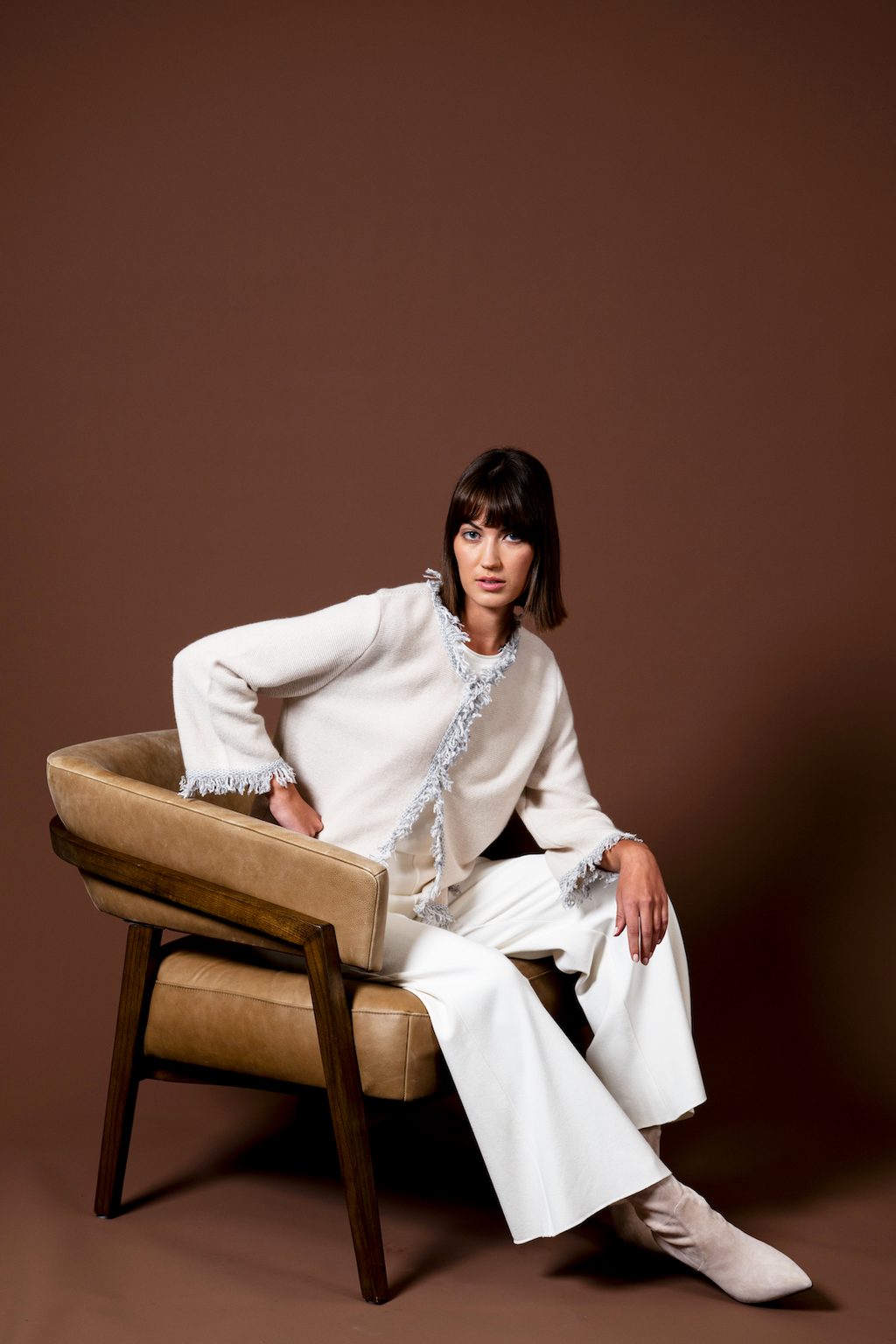 Barb Milano-Knit Wide Leg Pants; Winter White