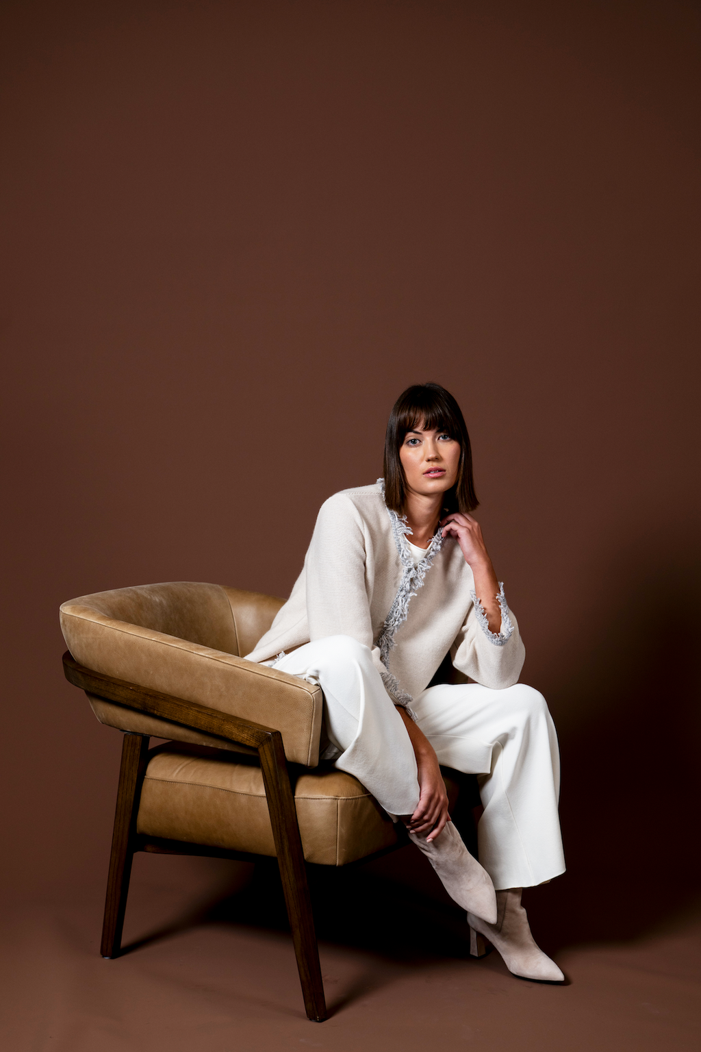 Barb Milano-Knit Wide Leg Pants; Winter White