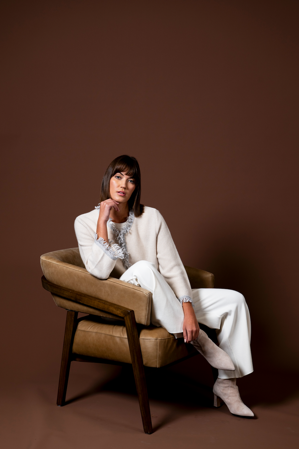 Barb Milano-Knit Wide Leg Pants; Winter White