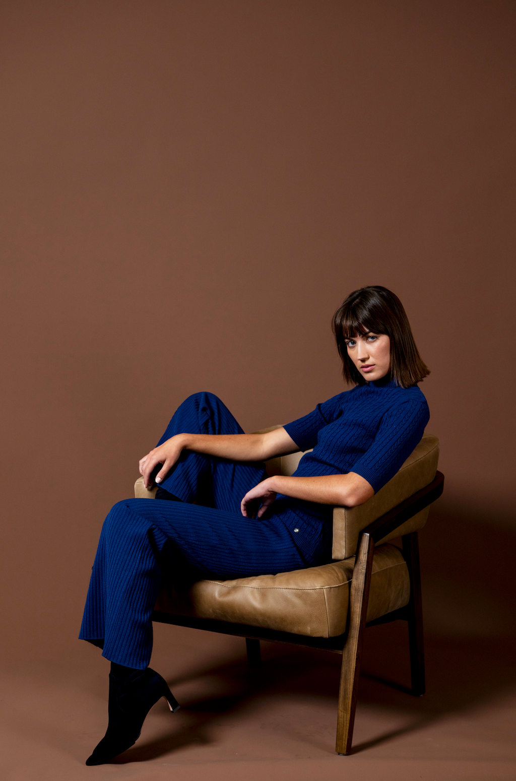 Camilla Rib-Knit Wide Leg Pants; Navy