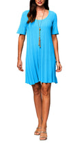 Stephanie Wave Rib Knit Short Sleeved Swing Turquoise Dress