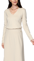 Viv Long Sleeve V-Neck Top, Beige Melange