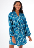 Bridget Robe Short Blue Floral Silhouette Jacquard