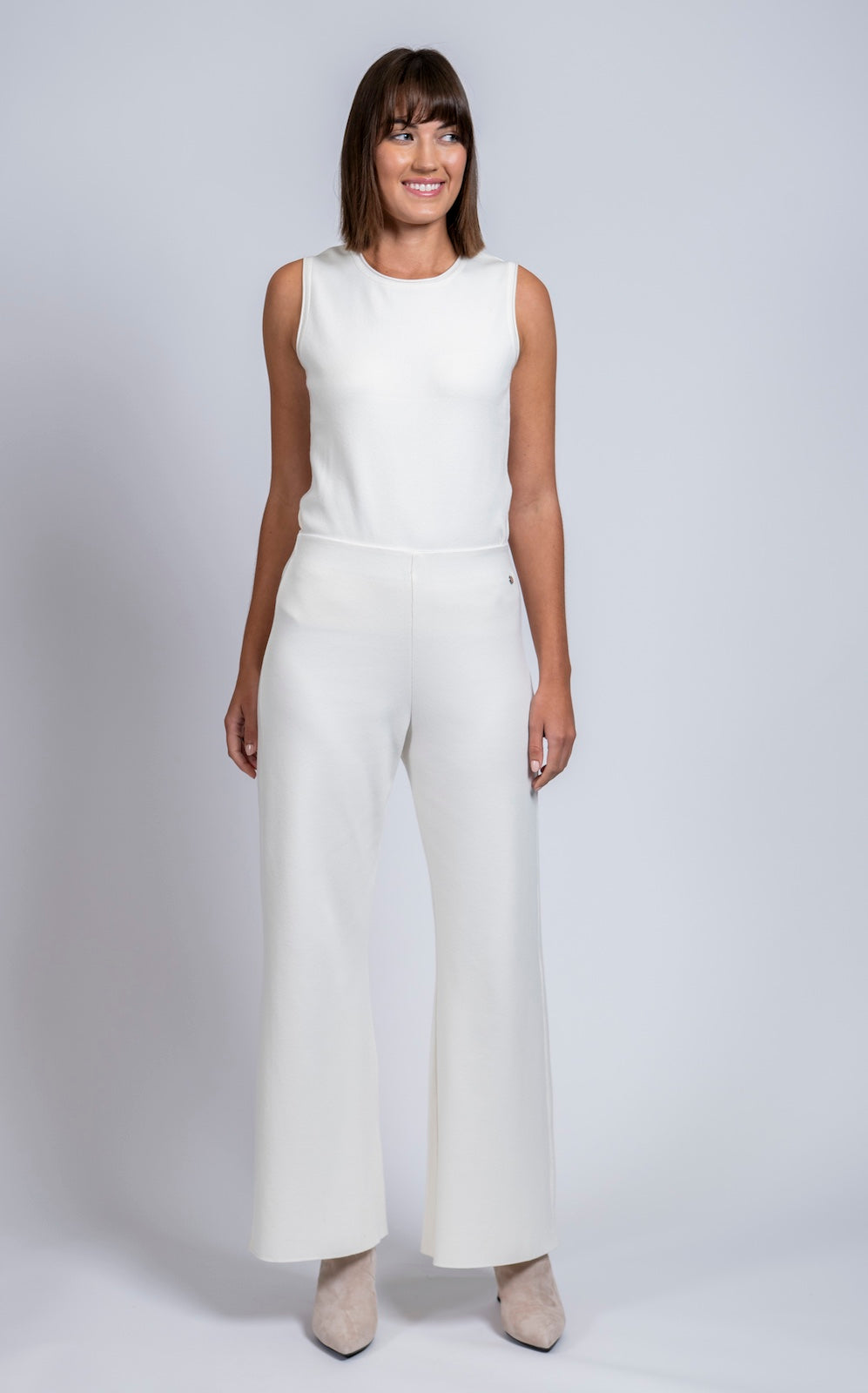 Barb Milano-Knit Wide Leg Pants; Winter White