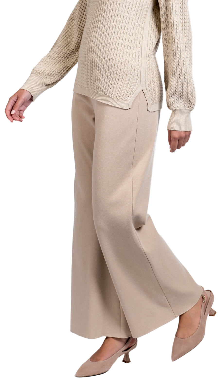 Barb Milano-Knit Wide Leg Pants; Warm Beige