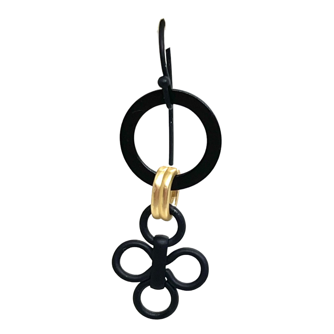 Matte Black Hoop Earrings With Clover Charm