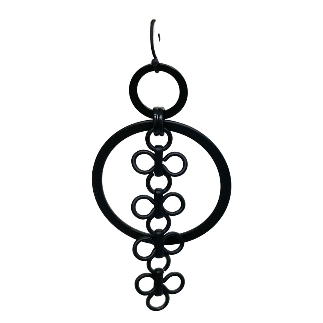 Matte Black Hoop Earrings With Four Clover Charms
