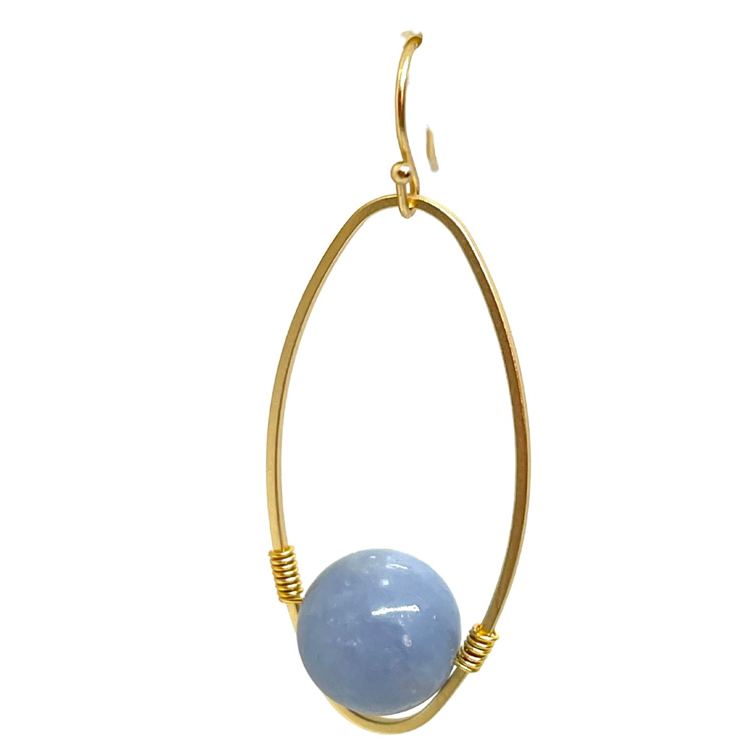 Blue Angelite Gold Oval Gold Wrap Earrings