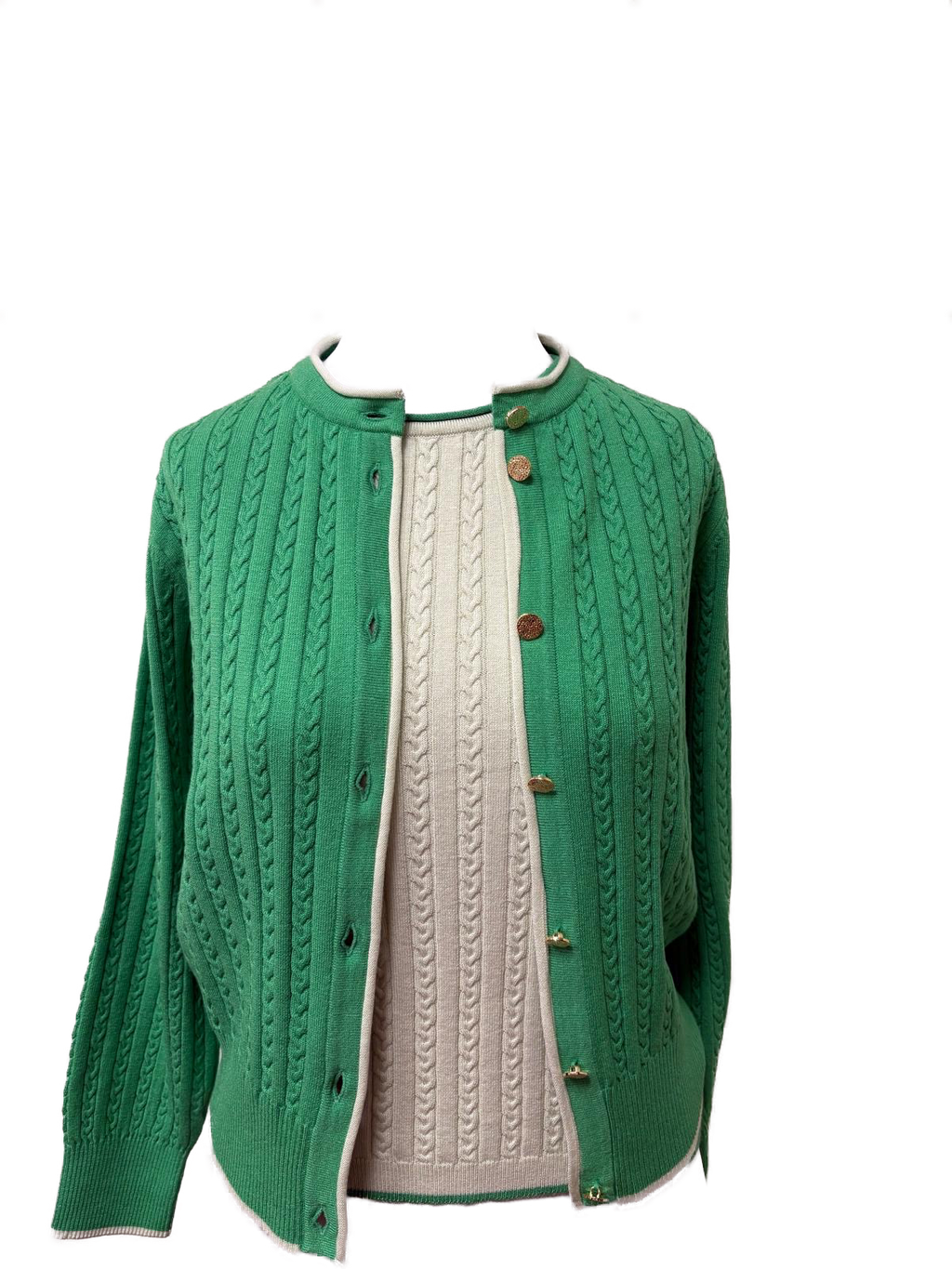 Kristin Cable-Knit Cardigan, Green / Mint