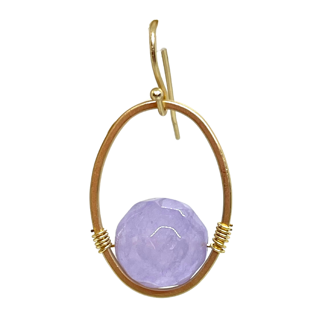 Lavender Jade And Matte Gold Wire Wrap Oval Earrings