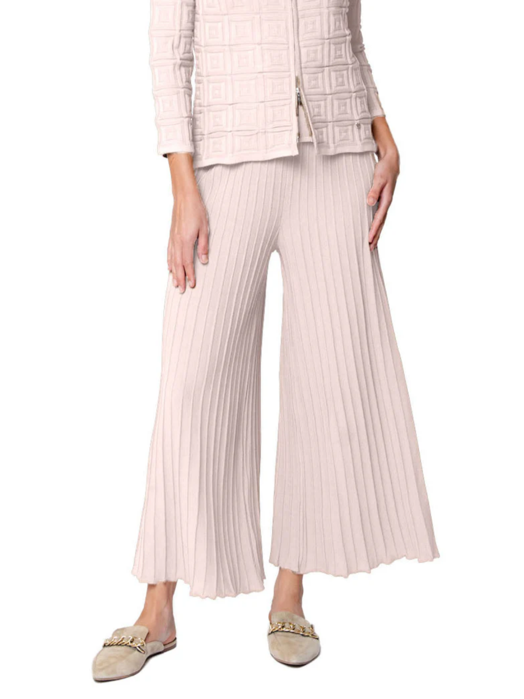 Giuliana Plisse-Look Cropped Wide Leg Pants, Rose Petal