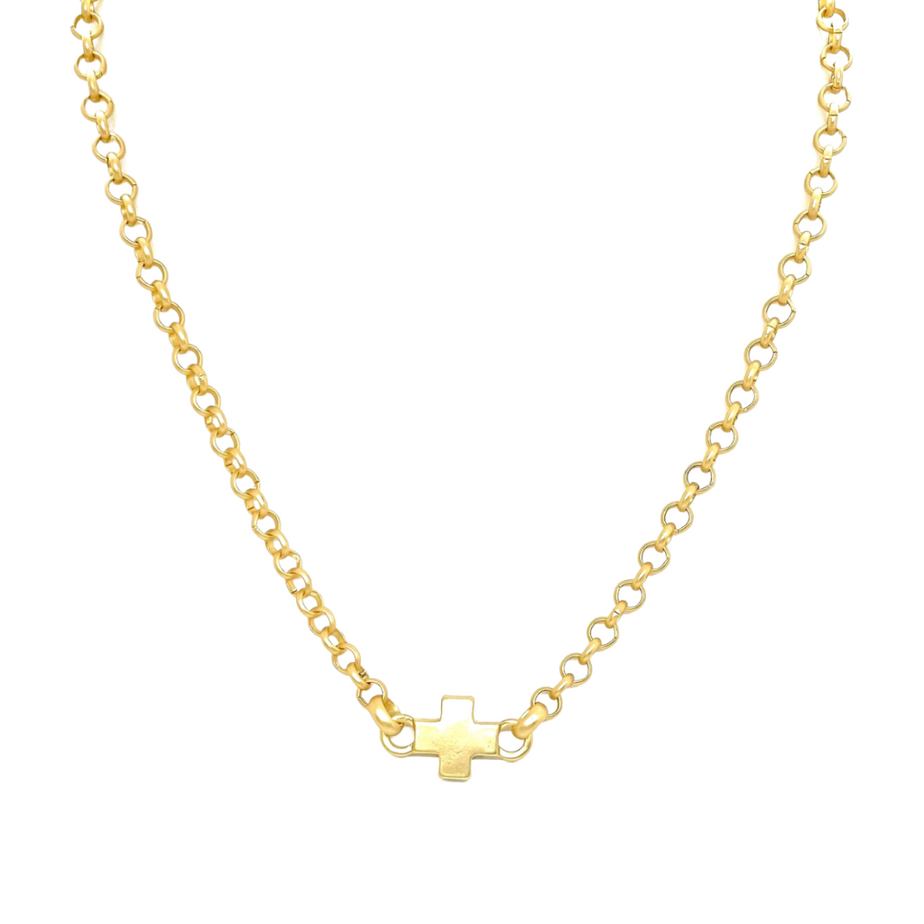 Single Cross Charm on Rolo Chain Necklace