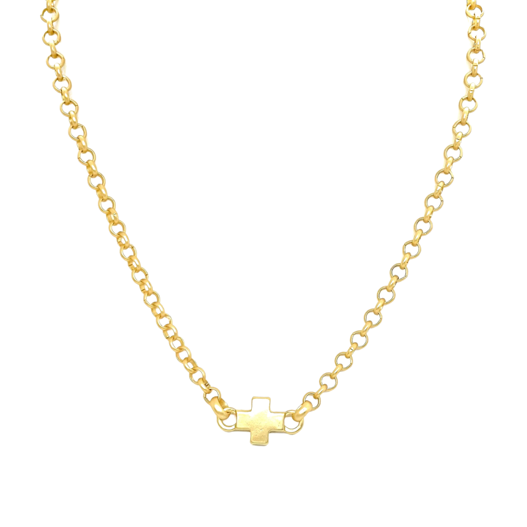 Single Cross Charm on Rolo Chain Necklace
