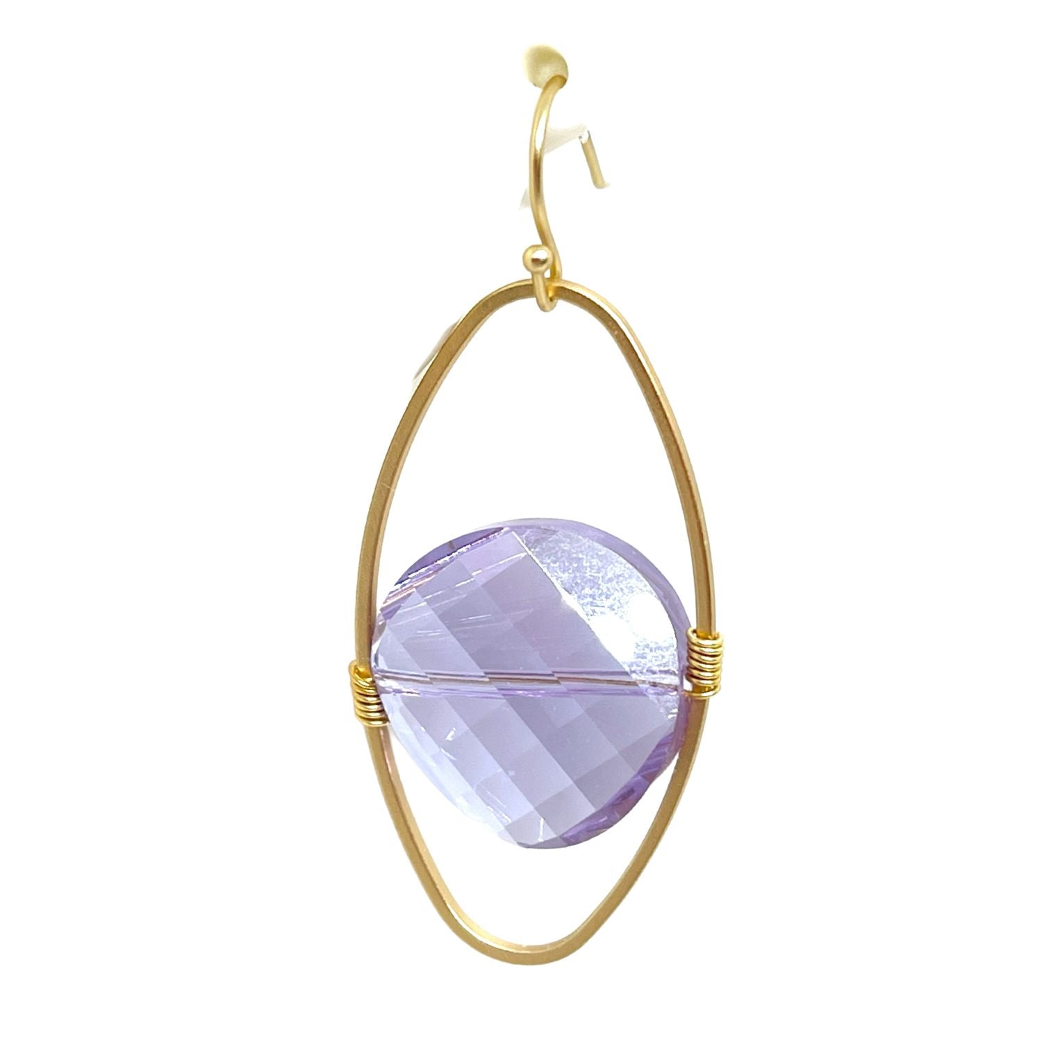 Lavender Crystal Matte Gold Oval Gold Wrap Earrings